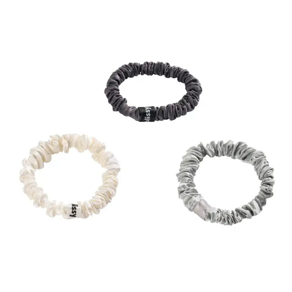 Blissy Skinny Scrunchies - White, Gray, Silver