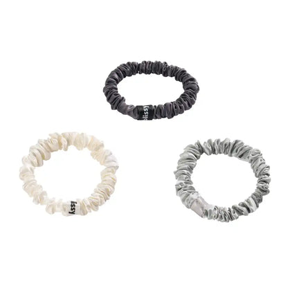 Blissy Skinny Scrunchies - White, Gray, Silver