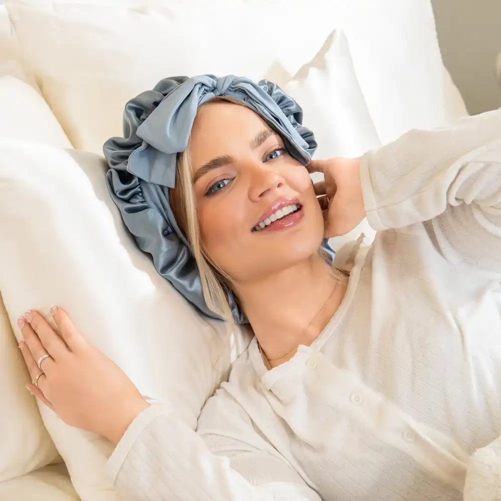 Blissy Bow Bonnet - Ash blue
